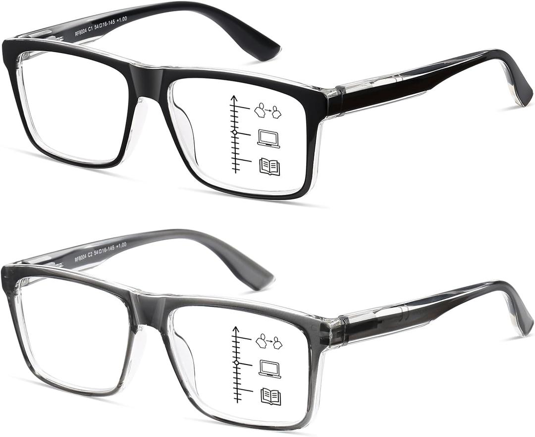Ricafirla Progressive Multifocal Reading Glasses Men Women Multifocus Transition Trifocal Readers Multi Focus Clear On Top Blue Light Computer TR90 Wide Frames Spring Hinge +2.50 Spring Hinge 2 Pack