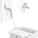 NUTICT 10FT Flat Extension Cord, 3 Outlets Right Angle Plug, Three Prong Cord Extension with Surge Protector, ETL Listed, 13A/1625W, Ultra Thin Plug for Microwave, TV, Laptop, Behind Furniture, White