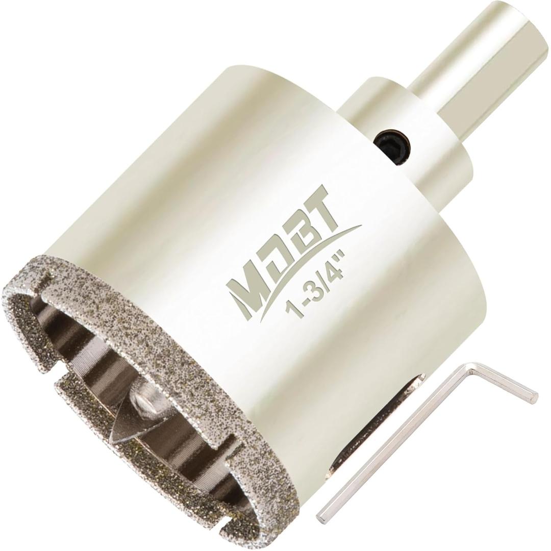 Diamond Hole Saw with Pilot Bit, 1-3/4 Tile Hole Saw with Center Drill Bit for Marble, Granite, Ceramics,Porcelain, Glass, 1-1/2" Depth of Cut for Thick Countertops