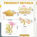 24 Pcs 2026 Pink Gold Floral Graduation Centerpieces Sticks Congrats Grad Decorations Class of 2026 Pink Gold Centerpiece Sticks Table Toppers for College High School Grad Party Photo Props Supplies
