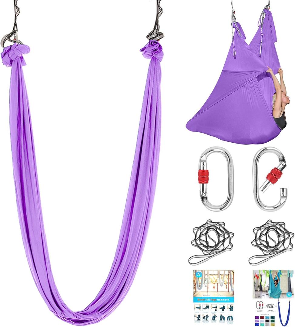 5.5 Yards Aerial Silk Swing Outdoor Hammock Aerial Yoga Swing For Adults,Aerial Yoga Hammocks for outside (Light Purple)