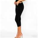 Women's Fold Over Capri Pants Elastic Low Waist Knee Length Stretch Tight Sold Color Yoga Pants (Black, M)