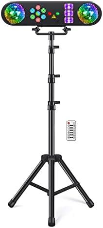 Telbum DJ Lights with Stand, 5 in 1 Party Bar Light Set with Rotating Ball, Strobe, UV, Colorful LED Par Light and Pattern, Sound Activated DJ Lighting System for Disco Stage Gig Band Wedding
