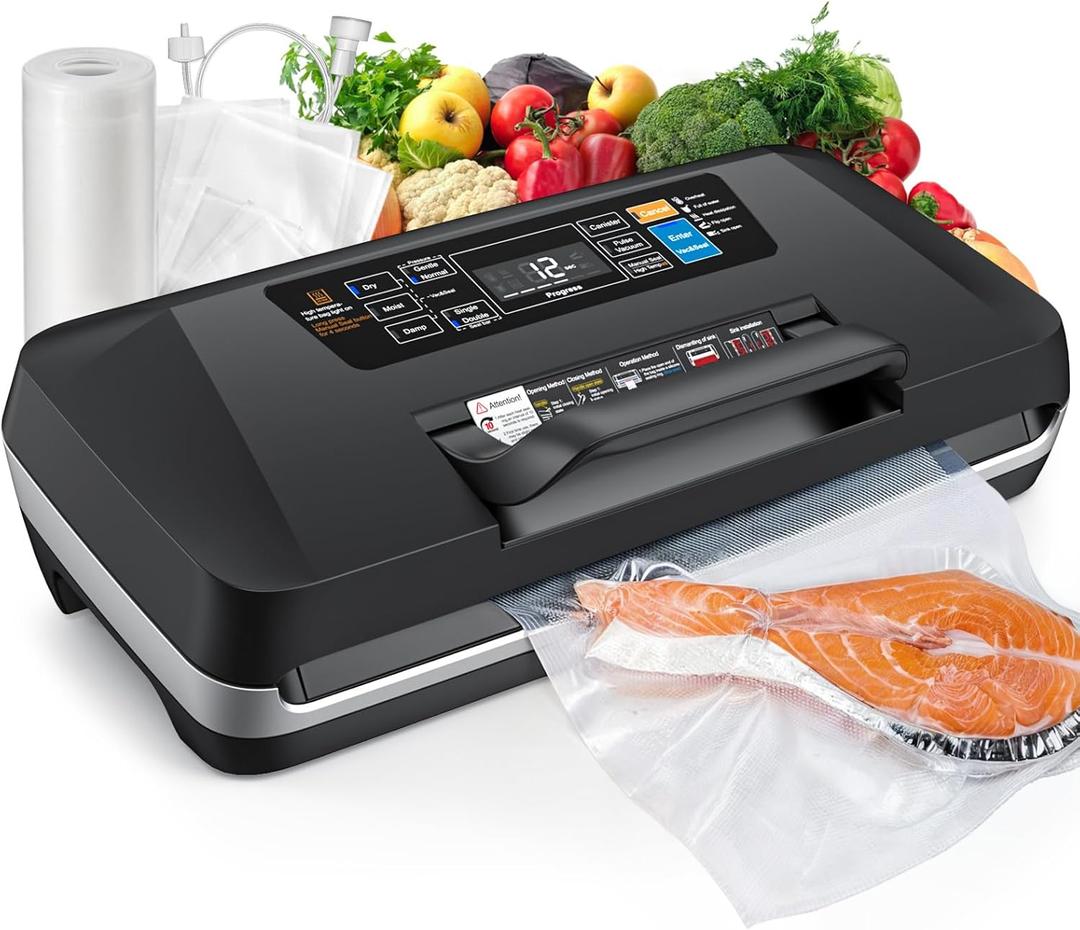 Commercial 95kPa Food Vacuum Sealer Machine | Automatic 10-in-1 Food Sealer for Sous Vide, Meal Prep & Storage | Powerful 230W Motor, Double Heat Seal, Built-in Cutter & Starter Kit (White)