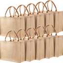 Shappy 10 Pack Burlap Tote Bag Set, Reusable Blank Jute Burlap Grocery Bag with Handle for Bridesmaid Gift Shopping DIY(Jute)
