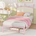 Weehom Twin Upholstered Bed Frame with Headboard, Velvet Bed Frame Metal Platform No Box Spring Needed Easy Assembly Twin Bed for Kids Adults Pink