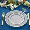 R-kay 100 Pack Clear Gold Plastic Plates - 6.25 IN Gold Rimmed Sturdy, Durable And Extra Heavy duty Gold Plastic Dessert Plates Disposable - Appetizer Plates Disposable For All Occasions