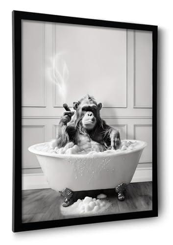 ILLBDR Bathroom Framed Wall Art Funny Bathroom Wall Art Black and White Print Humorous Minimalistic Canvas Artwork Chimpanzee Decor for Guest Toilet Framed 16"x24"