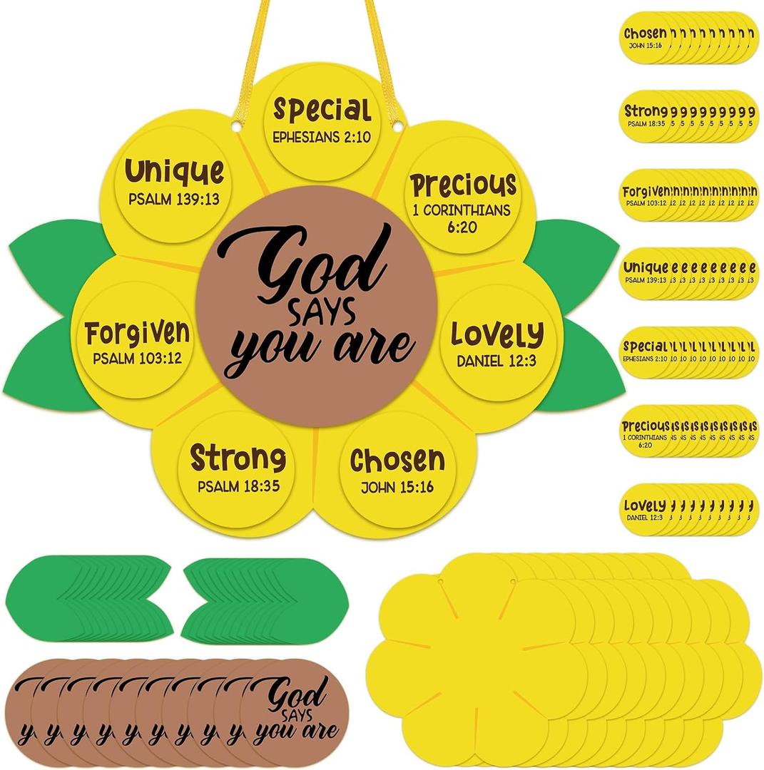 Syhood 24 Set God Says You are Sunflower Craft Kit for Sunday School VBS Religious DIY Christian Bible Craft Kit for School Home Activities