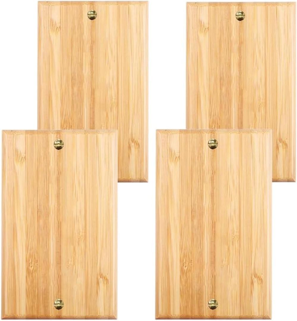 4PC Solid Wood Light Switch Plate Blank Wall Plate Light Switch Cover Quality Raw Wooden Switch Plate Decorative Bamboo Single Toggle Wall Plates (Standard Size)