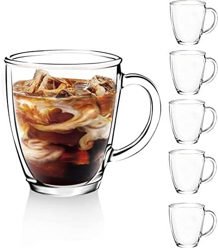 D.M DESIGN·MASTER [5 PACK,12 OZ - Premium Glass Coffee Mugs with Handle. Transparent Tea Glasses for Hot/Cold Beverages, Perfect Design for Americano, Cappuccino, Tea and Beverage.