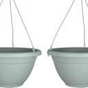 The HC Companies 12 Inch Mojave Hanging Planters, Lightweight UV-Resistant Plastic Hanging Planters for Indoor & Outdoor Plants, 2-Pack Hanging Flower Pots for Garden, Patio & Home Decor, Sage Green
