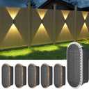 Ellasay Solar Fence Lights Outdoor,6-Pack Solar Powered Wall Lights Up and Down Waterproof IP65,3 Color Brighter LED Focus Lens SolarLights Dusk to Dawn 12h for Patio,Backyard,Porch,Railing