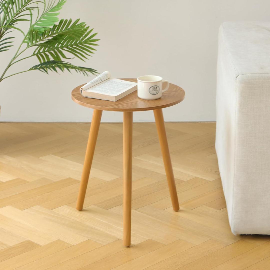 AWASEN Round Side Table, Small End Table for Living Room, Modern Accent Coffee Side Table with Solid Wood Legs for Small Space, Easy Assembly, Brown (Brown Walnut)