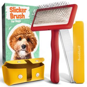 Doodle Brush for Dogs - Goldendoodle Brush with Poodle Comb and Cases Included - Goldendoodle Must Haves Grooming Tools - Designed for Doodles, Labradoodles, Bernedoodles - Medium - Red