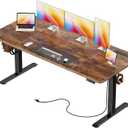 Huuger 63 X 24 Inch Electric Standing Desk with Power Outlets and USB-C Port, Height Adjustable Desk, Sit Stand Desk for Home Office, Computer & Gaming Desk, Stable Steel Frame, Rustic Brown, 63 x 23.6 inch