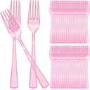 Minatee 50 Pcs Plastic Forks Disposable Cutlery Heavy Duty Dinnerware Plastic Silverware Flatware for Parties Supplies Dessert Picnics Holiday House(Pink)