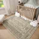 Washable 2x3 Entryway Rug, Boho Non-Slip Door Mat Vintage Distress Small Rugs for Kitchen Nursery Office Bedroom, 0.3" Neutral Oriental Throw Carpet with Cushioning Pad, Flaxen/Multi, B2