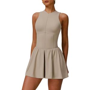 Womens Tennis Golf Dress with Built-in Bra Shorts Zipper Slim Fit A-line Hem Skirt Athletic Dresses with Pockets Small