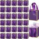 Yeaqee 50 Pcs Mini Metallic Paper Gift Bags with Handles 4x2.75x4.5'' Tiny Small Gift Bags with Thank You Tag for Valentine Wedding Birthday Welcome Return Gifts Small Business(Dark Purple, Gold)