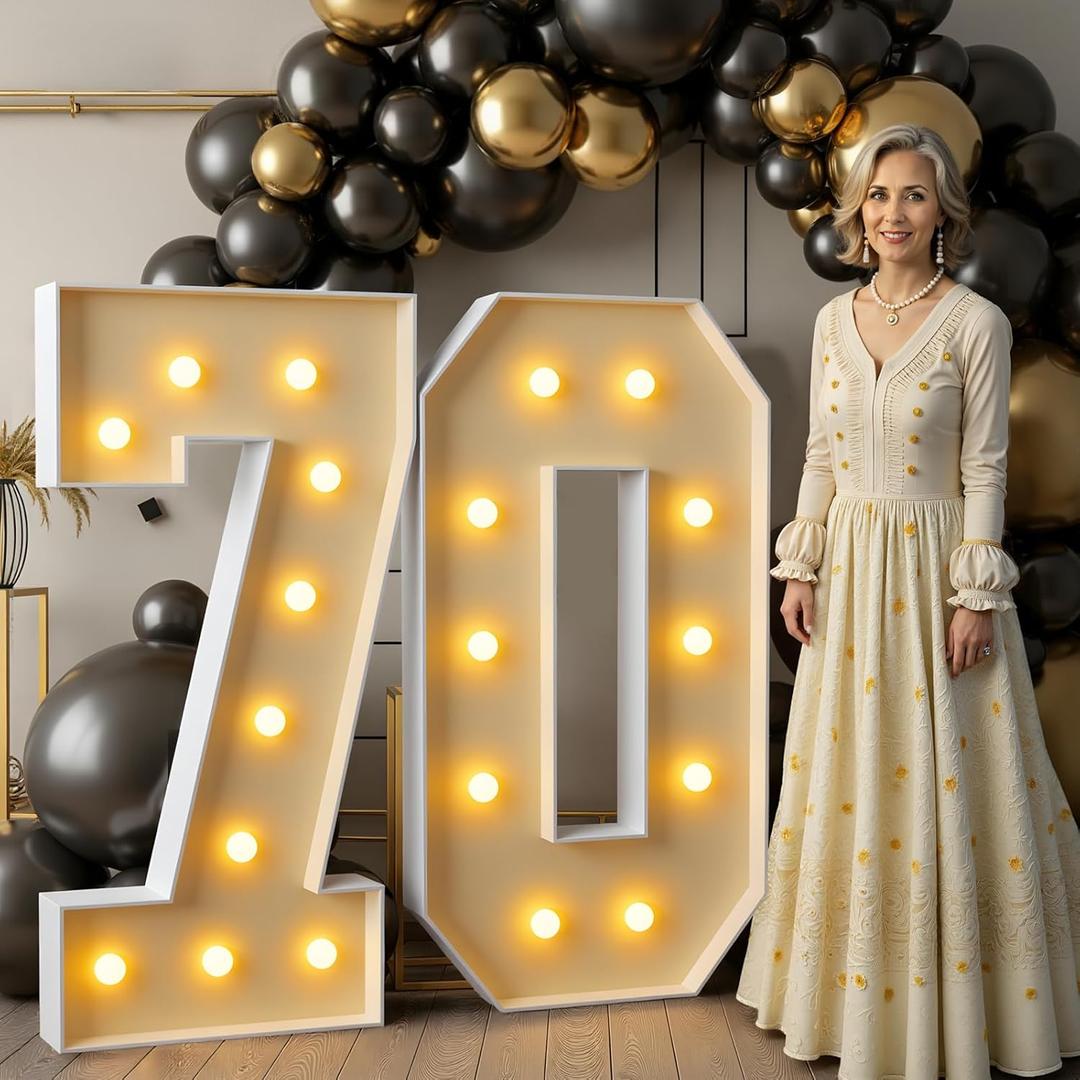 imprsv 3FT Marquee Light Up Numbers, Marquee Numbers 70th Birthday Decorations for Women Men, Large Light Up 70 Birthday Women Foam Board Anniversary Party Decorations Arch Kit (DIY)