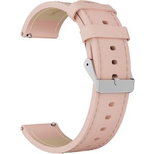 3 x WalkerFit Genuine Leather Quick Release Watch Band 20mm/22mm, Soft Leather Replacement Strap for Men & Women, Classic Elegant Wristband Compatible with Most Smart Watches (Blue/Pink)