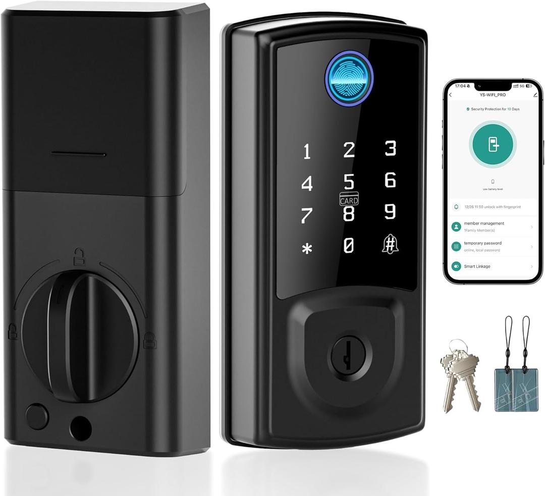 Smart Door Lock,Keyless Entry Door Lock for Front Door,Security Smart Deadbolt with Touchscreen Keypad,App Remote Control Fingerprint