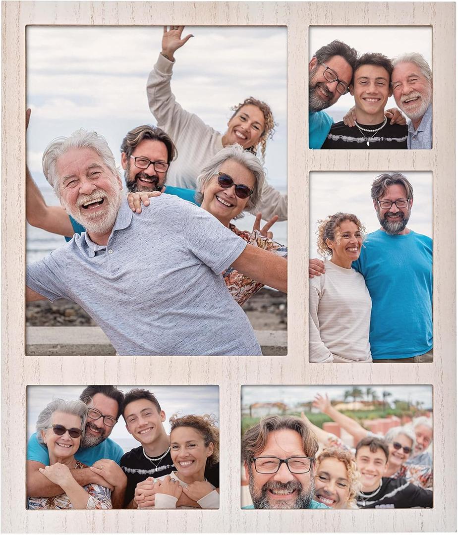 White 4X6 Picture Frame with 5 Openings Display Multiple 8X10,Two 4X6 and 4X4 Photos Wood Collage Frame for Wall Mounting or Tabletop Display-Great for Weddings (5-opening 8x10)