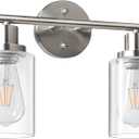 Unicozin 2 Light Vanity Lights, Brushed Nickel Wall Sconce Light with Clear Glass, Bathroom Light Fixtures, Wall Lights for Mirror, Living Room, Bedroom, Hallway, E26 Base (Bulbs Not Included)
