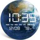 Digital Desk & Shelf Clock, LED Moon/Earth Design, Temperature Display, 7.87 x 7.87 inches (Earth, 7.87 INCH)