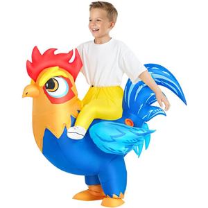 Inflatable Chicken Costume Kids Rooster Ride On Blow Up Halloween Costume For Girls Boys (7-10 Yrs)