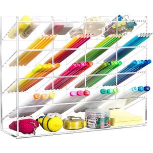 BEYGORM Acrylic Vertical Marker Organizer for 200 Markers with 17 Compartments, Clear Angled Pen & Pencil Holder, Large Desk Stationery & Art Supply Storage for Office & School (13 x 10.2 x 4 Inch)