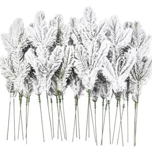 DIYDEC 30pcs Snowy Pine Branches 11.8" Christmas Artificial Pine Picks Branches Snowy Pine Needles Frosted Faux Pine Picks Greenery Stems for Christmas Tree Garland Wreath Vase DIY Crafts Home Winter