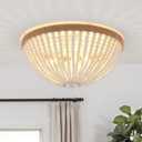 Dia 14.96" Boho Flush Mount Light Fixture Wood Bead, Farmhouse Chandelier, Antique Rustic Ceiling Light Fixture for Kitchen Hallway Entryway Laundry Bedroom Nursery Passway