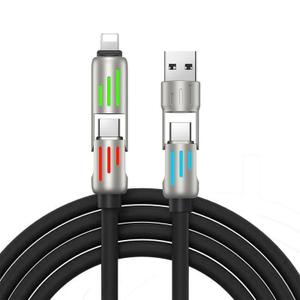 240W 4-in-1 Fast Charging Cable 6.6ft  USB C to USB A Cable with LED Indicator, Triple Connector for iPhone 15/14/13, Android, MacBook  Durable Nylon Braided (Black)