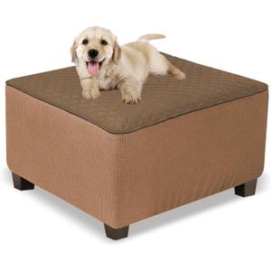 NeColorLife Ottoman Cover Square Waterproof Ottoman Slipcover Thick Storage Footrest Stool Covers Furniture Protector for Pets,Kids(Medium Size,Brown) (Brown & Light Coffee)