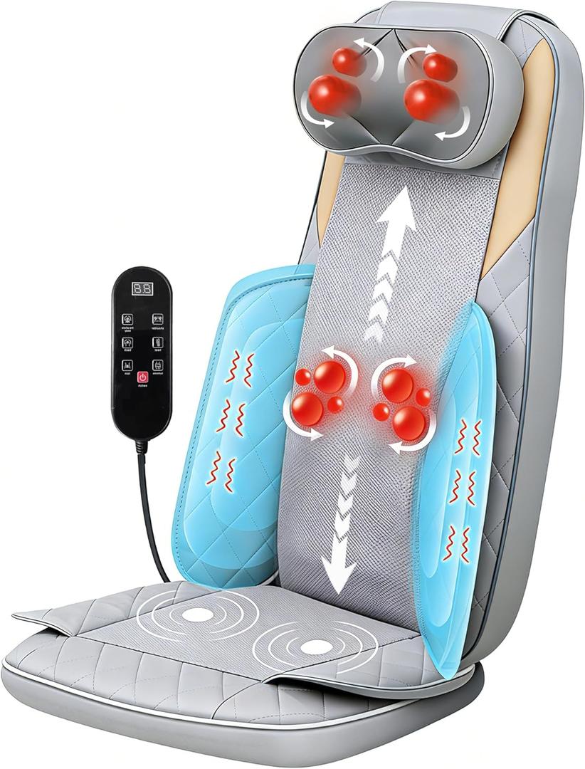Shiatsu Neck and Back Massager with Heat,4D Kneading Back Massager for Pain Relief Deep Tissue,Back Massage for Chair, Adjustable Neck Massager with 20 Kneading Nodes,Gifts for Women Men