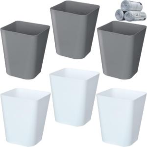 Eccliy Pack Plastic Trash Can with 3 Rolls of Trash Bags Small Wastebasket Garbage Bin Container for Bathroom, Bedroom, Home Office, Living Room, Kitchen (Gray,White)