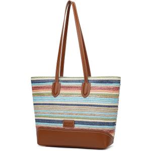 HKCLUF Tote Bag for Women,Woven Shoulder Bag for Woman Vegan Leather Hobo Purse Satchel Handbags With Zipper Pockets (A1-multi)