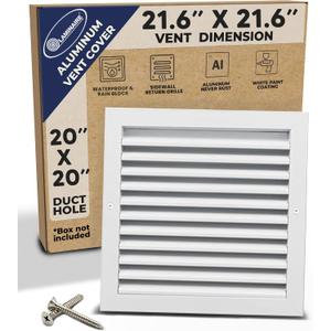[20 x 20 Duct Hole] Vent Cover. Aluminum Exterior Return Grille HVAC Sidewall - Outside Air Louver Waterproof & Rain Block. Return Grille Outdoor. The Aluminum Never Rust. White [21.6 x 21.6"Face]