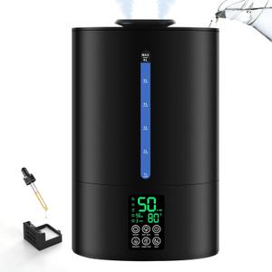 6L Humidifiers for Bedroom Large Room Home, Cool and Warm Humidifier for Plants Mist Top Fill Desk Humidifier Essential Oil Diffuser, Quiet Humidifiers with Adjustable Mist, 360Nozzle-Black (A-Black)