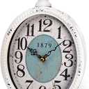 ZENFUN Oval Retro Wall Clock, Rustic Silent Clocks, Elegant Vintage Style, White Antique Design, Battery Operated Non Ticking Wall Clock for Kitchen,Farmhouse, Office(11.2" H x 6.7" W)