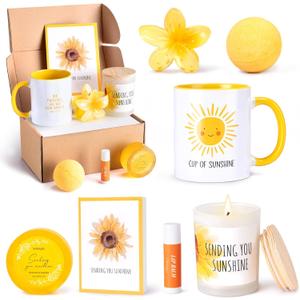 Get Well Soon Gift Basket for Women, Sending Sunshine Box Thinking of You Gifts for Women After Surgery Recovery Feel Better Birthday Gifts Christmas Set with Scented Candle Coffee Mug