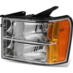 Auto Dynasty Headlights Assembly Compatible with 2007-2014 GMC Sierra 1500 2500HD 3500HD, Driver Left Side Halogen Headlamps Replacement, GM2502283 Chrome Housing Amber Corner