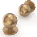 10 Pack Champagne Bronze Cabinet Knobs - Round Kitchen Cabinet Knobs & Drawer Knobs - 1-1/4" (30MM) - Brass Modern Gold Finish (Single Hole Knob)