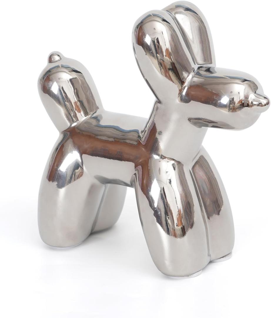 Notakia Large Silver Cute Ceramics Balloon Dog Statue Crafts Living Room Desktop Decorations,Handmade Modern Small Ceramic Animal Statue Ornament Home Decor Accents