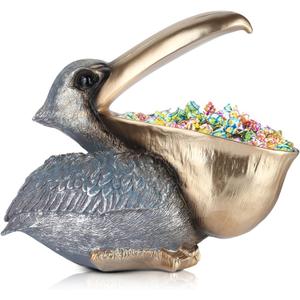 Pelican Key Holder Statues,Fun Animal Hippo Candy Dish,Candy Dish for Office Desk Unique,Modern Key Holder for Pelican Figurine,Suitability Desk candy bowl and Entry Table Decor Items(Silver