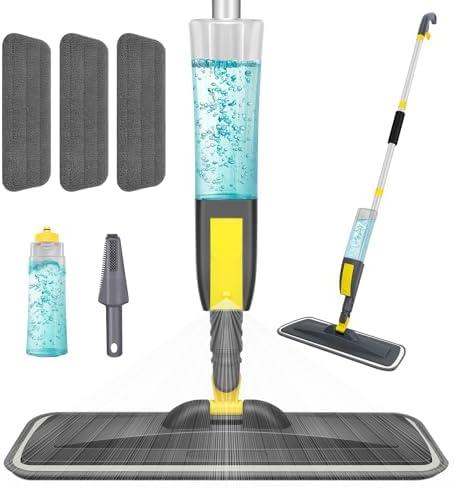 NileHome Spray Mop for Floor Cleaning, Dust Mop with 3 Pcs Washable Pads and 400 ml Refillable Bottle for Household or Commercial Use Wet Mop for Hardwood Laminate Tile Ceramic
