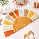 Sunrise Boho Bathroom Rugs,Half Circle Bath Mat Cute,Sun Bath Mats,Retro Bohemian Home Bathroom Decor,Small Colorful Fun Semi Round Shower Rug Non-Slip,Funny Washable Rug Bedroom 31"x16"