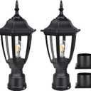 FUDESY Outdoor Post Lights, Electric Exterior Lamp Post Light Fixture with Pier Mount Base, LED Bulb Included, Anti Corrosion Black Plastic Materials, Pole Lanterns for Garden, Patio, Pathway